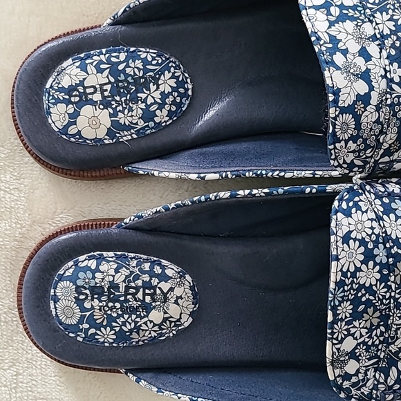 Sperry Seaport Fina Blue Ivory Floral Slip on Mules Shoes Flats Size 9M - Picture 5 of 9